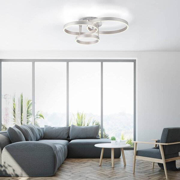 JUST LIGHT. GmbH LED stropní svítidlo Lilluti, stříbrné, železo, hliník, 3 kruhy, stmívatelný, Hliník / šedá / zinek, Obývací pokoj / jídelna, kov, Moderní