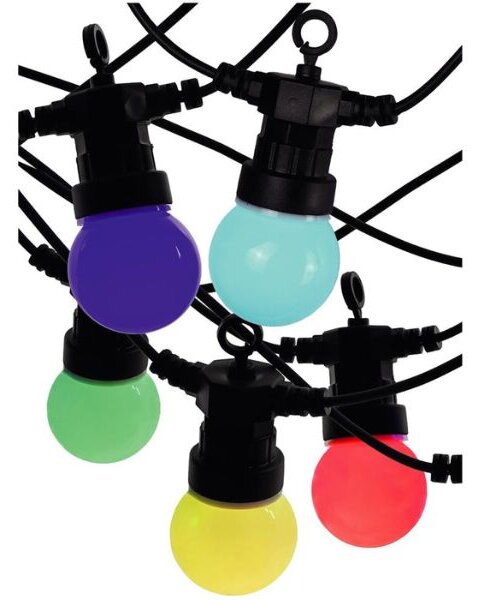 Venkovní světelný řetěz s 10 žárovkami RGB+W, 5m, 5W, nastavitelný, dálkové ovl