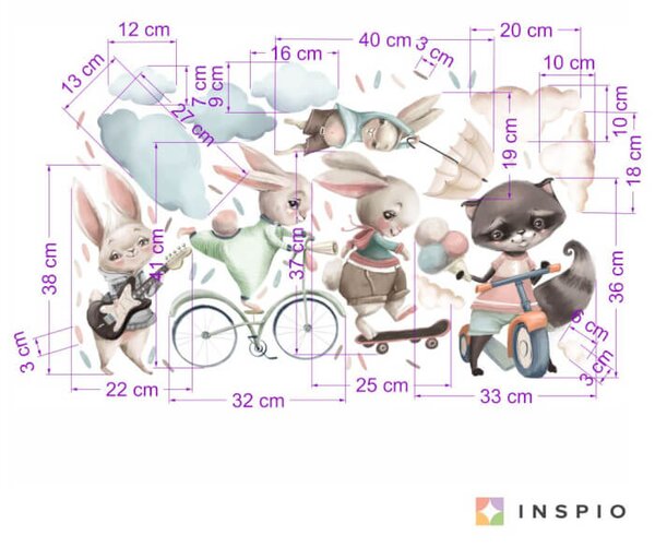 INSPIO-textilní přelepitelná samolepka - Nálepky na zeď - Zajíčky na výletě