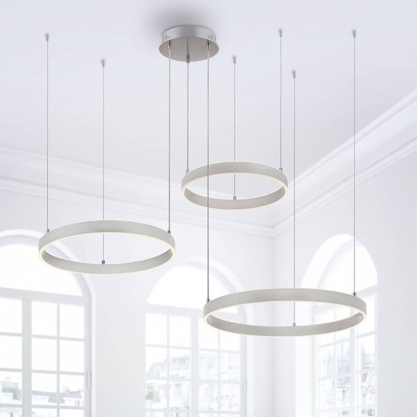 JUST LIGHT. GmbH Závěsné světlo Lilluti, stříbrné, železo, hliník, 3 kroužky, stmívatelný, Hliník / šedá / zinek, Obývací pokoj / jídelna, kov, Moderní