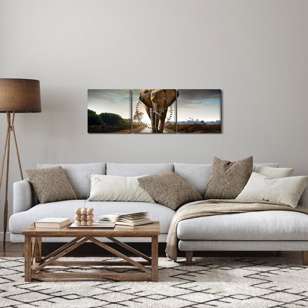 Obraz slona (s hodinami) (90x30 cm)