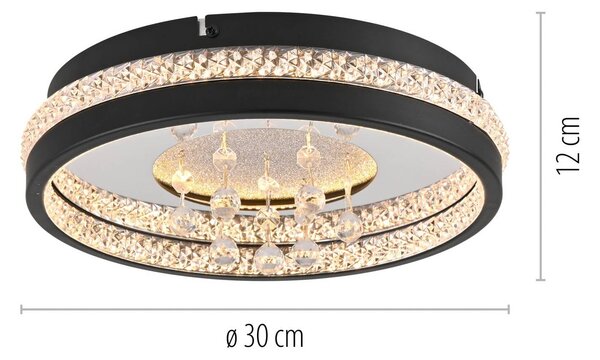 JUST LIGHT. GmbH LED stropní svítidlo Hanni, černé, železo, hliník, krystalový vzhled, Černá, Obývací pokoj / jídelna, kov, Moderní