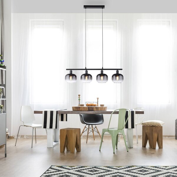 JUST LIGHT. GmbH Závěsné světlo Zea, 4 žárovky, kouřově šedé/černé, sklo, E14, Černá, Obývací pokoj / jídelna, kov, Moderní