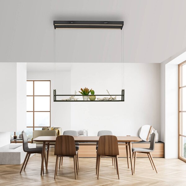 JUST LIGHT. GmbH LED závěsné světlo Sontura, černé, železo, lze použít jako dekorativní poličku, Černá, Obývací pokoj / jídelna, kov, Moderní