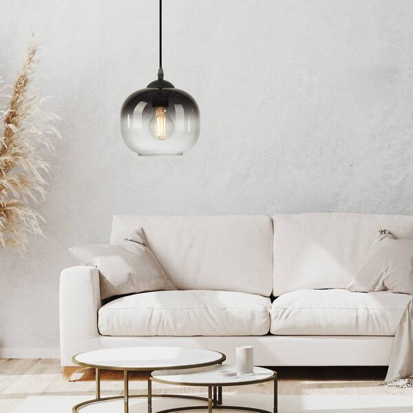 JUST LIGHT. GmbH Závěsné světlo Zea, 1 žárovka, kouřově šedé/černé, sklo, E27, Černá, Obývací pokoj / jídelna, kov, Moderní