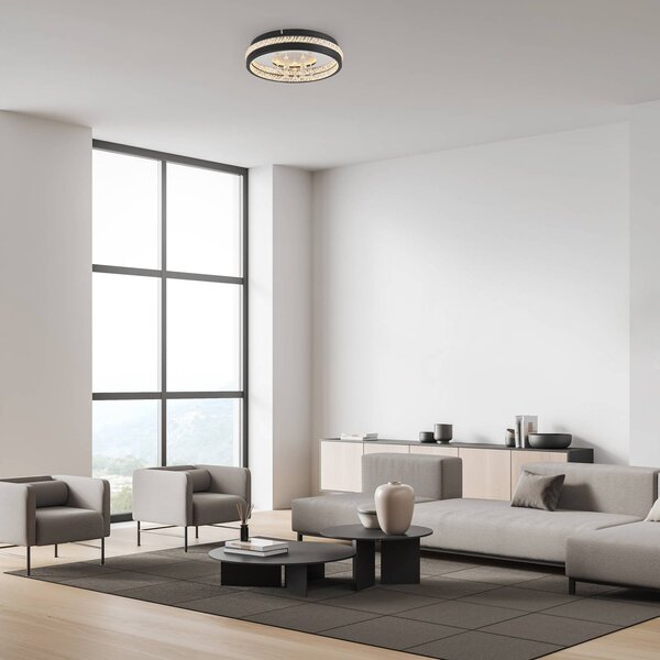 JUST LIGHT. GmbH LED stropní svítidlo Hanni, černé, železo, hliník, krystalový vzhled, Černá, Obývací pokoj / jídelna, kov, Moderní