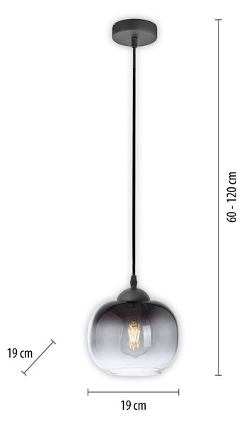 JUST LIGHT. GmbH Závěsné světlo Zea, 1 žárovka, kouřově šedé/černé, sklo, E27, Černá, Obývací pokoj / jídelna, kov, Moderní