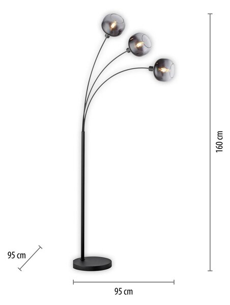 JUST LIGHT. GmbH Stojací lampa Zea, 3 žárovky, kouřově šedá/černá, sklo, E14, Černá, Obývací pokoj / jídelna, kov, Moderní