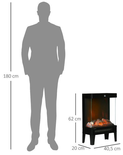 HOMCOM – Elektrický krb, ocel, tvrzené sklo – 40,5L x 20B x 62H cm – černý