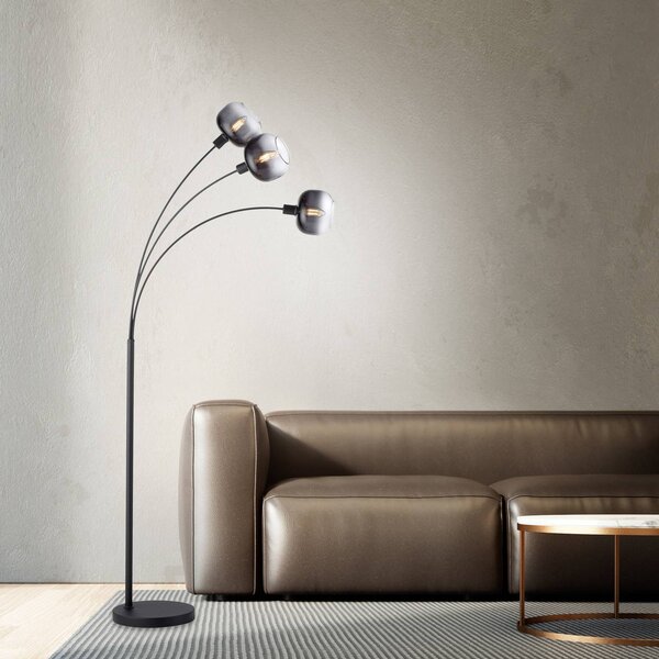 JUST LIGHT. GmbH Stojací lampa Zea, 3 žárovky, kouřově šedá/černá, sklo, E14, Černá, Obývací pokoj / jídelna, kov, Moderní