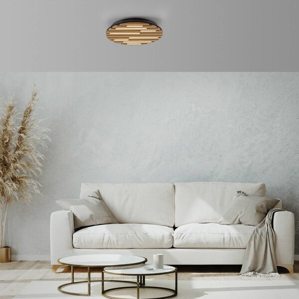 JUST LIGHT. GmbH LED stropní svítidlo Akustik, Ø 38 cm, přírodní dřevo, kov, Světlé dřevo, Obývací pokoj / jídelna, kov, Moderní