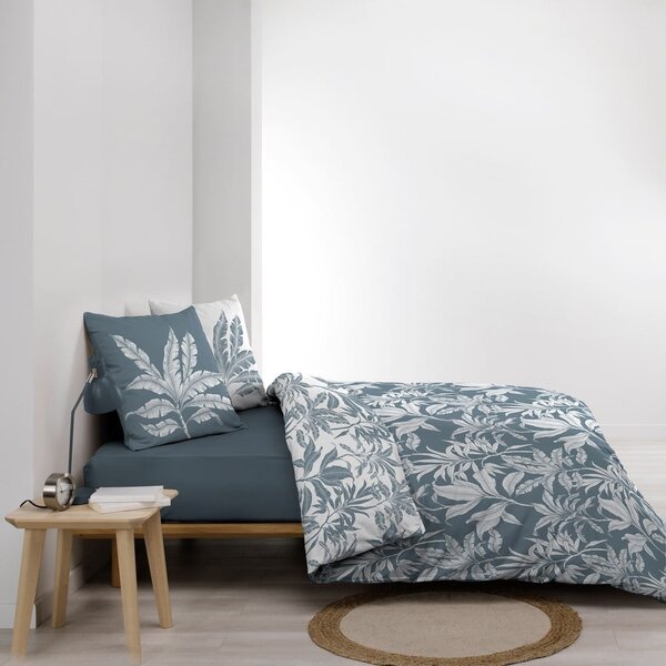 Bílé/modré bavlněné povlečení na dvoulůžko/prodloužené 240x220 cm Hera – douceur d'intérieur