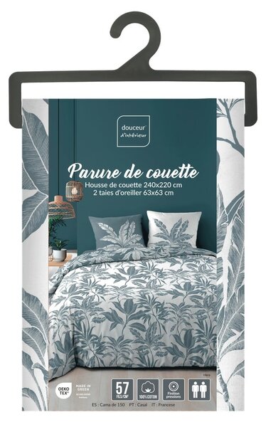 Bílé/modré bavlněné povlečení na dvoulůžko/prodloužené 240x220 cm Hera – douceur d'intérieur