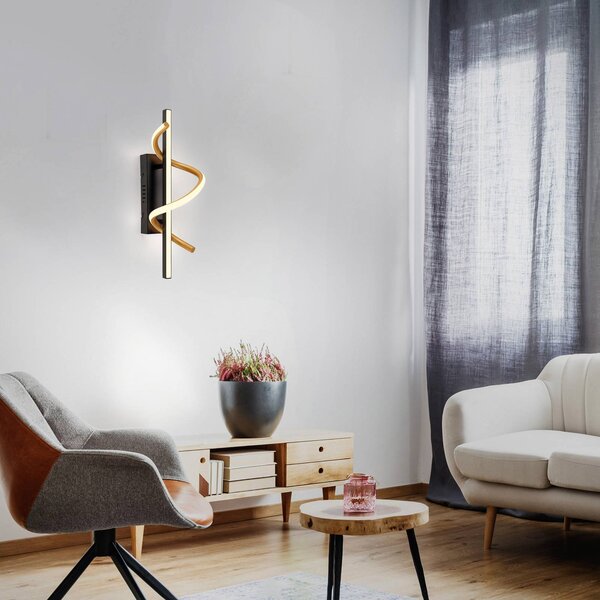 JUST LIGHT. GmbH LED nástěnné světlo Emanda, černá/zlatá, železo, hliník, stmívatelný, Černá, Obývací pokoj / jídelna, kov