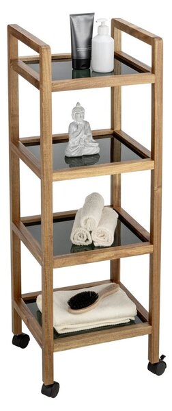 Černý/v přírodní barvě koupelnový regál z masivu akácie 35x101,5 cm Fondi – Wenko