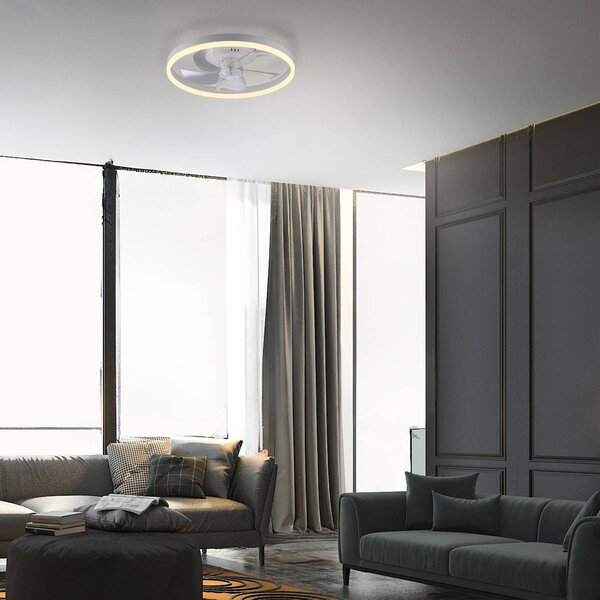 JUST LIGHT. GmbH LED stropní ventilátor Rita, bílý, dálkové ovládání, Ø 50 cm, stmívatelný, Bílá / opál, Obývací pokoj / jídelna, kov, Moderní