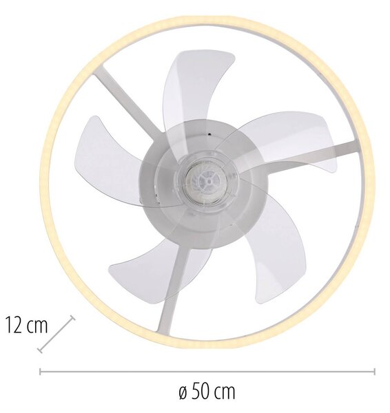 JUST LIGHT. GmbH LED stropní ventilátor Rita, bílý, dálkové ovládání, Ø 50 cm, stmívatelný, Bílá / opál, Obývací pokoj / jídelna, kov, Moderní