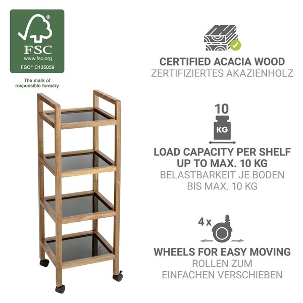 Černý/v přírodní barvě koupelnový regál z masivu akácie 35x101,5 cm Fondi – Wenko