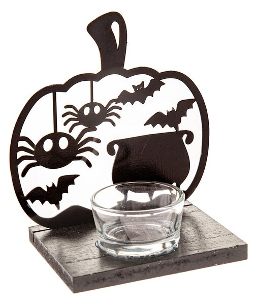 Dřevěný svícen s haloweenským motivem Happy Halloween – Dakls