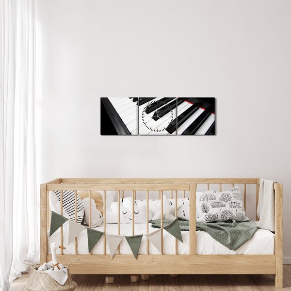 Obraz kláves piána (s hodinami) (90x30 cm)