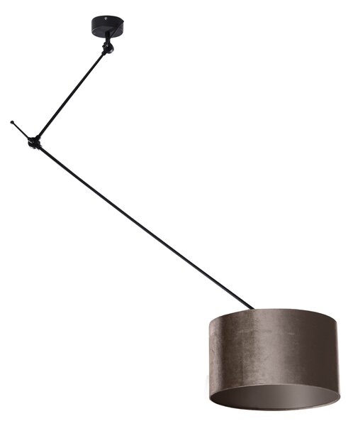 Závěsné svítidlo černé se sametovým stínidlem taupe 35cm - Blitz