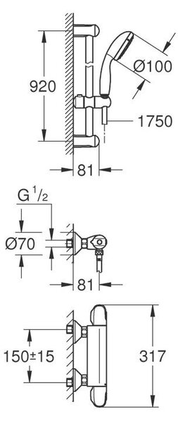 Grohe termostatická sprchová baterie Grohtherm 1000 34824_4, 1 ks