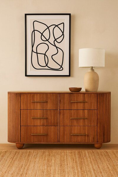 Komoda Ridgefront v dubovém odstínu, 135 × 35 × 79 cm