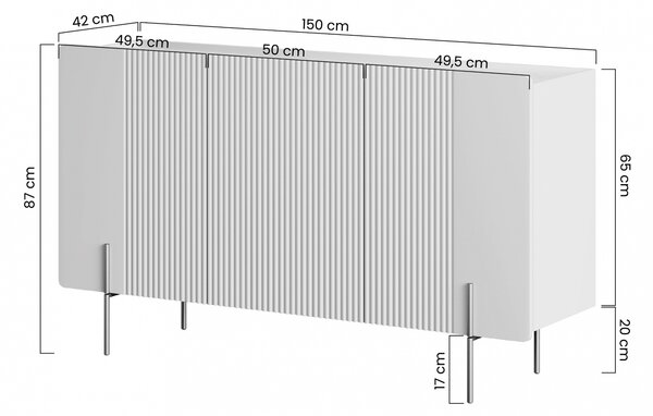 Komoda Malmi 150 cm třídveřová - kašmír / crema bianca / černé nohy