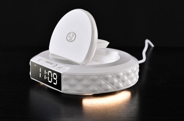 Immax 08983L - Budík s LCD displejem a bezdrátovou Qi nabíječkou 27W/9V bílá