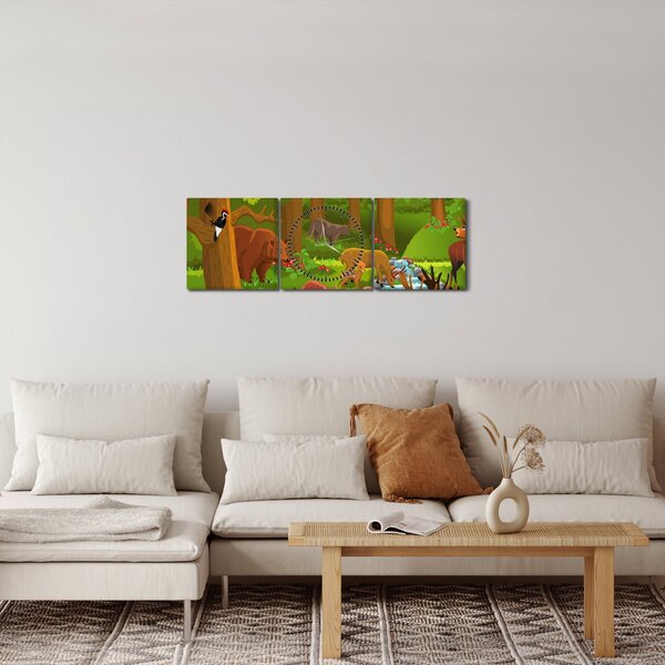Dětský obraz se zvířátky (s hodinami) (90x30 cm)