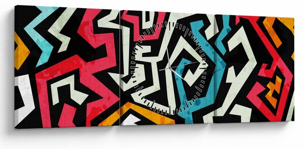 Obraz grafické abstrakce (s hodinami) (90x30 cm)