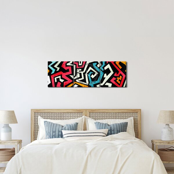 Obraz grafické abstrakce (s hodinami) (90x30 cm)
