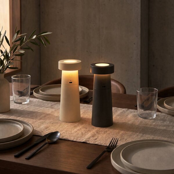 Lucande LED solnička a pepřenka Salt & Pepper, sada 2 ks, Hliník / šedá / zinek, Obývací pokoj / jídelna, Plast, Moderní