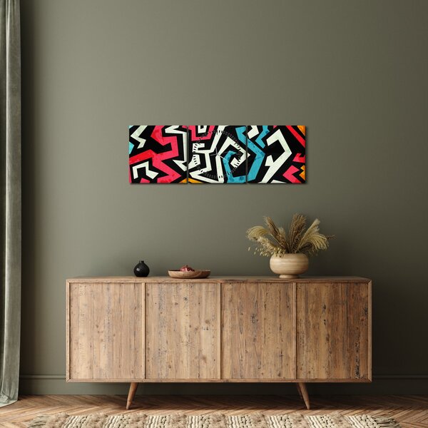 Obraz grafické abstrakce (s hodinami) (90x30 cm)