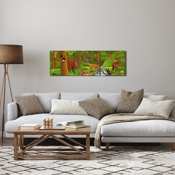 Dětský obraz se zvířátky (s hodinami) (90x30 cm)