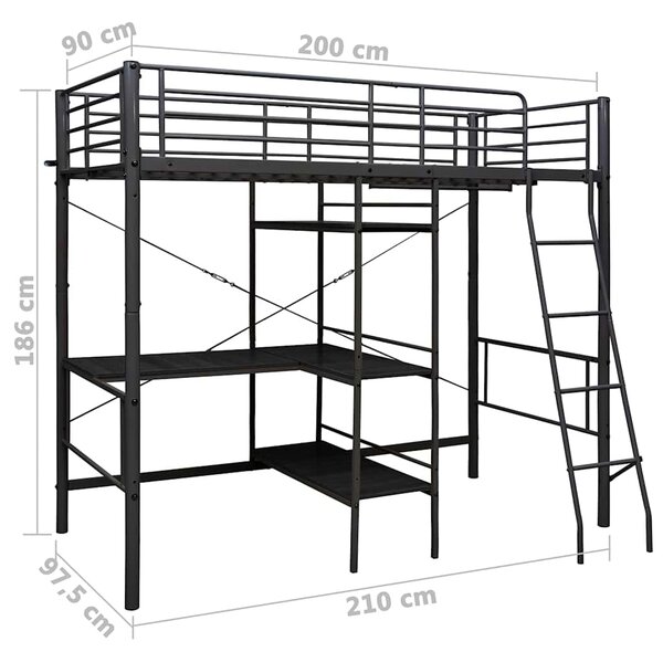 Rám poschoďové postele se stolem černý kov 90 x 200 cm 287907
