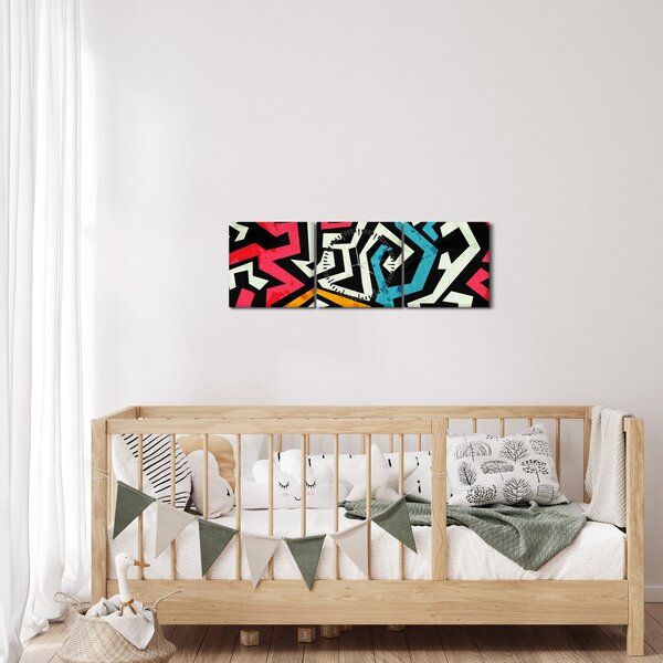 Obraz grafické abstrakce (s hodinami) (90x30 cm)