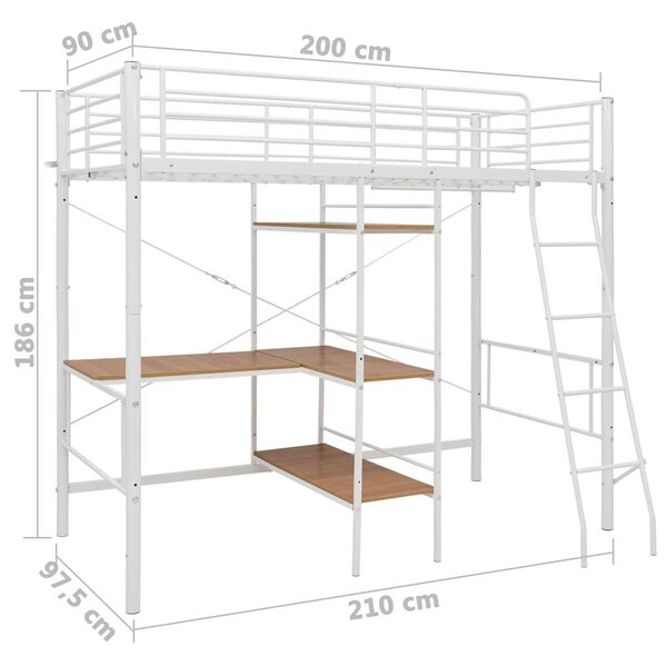 Rám poschoďové postele se stolem bílý kov 90 x 200 cm 287906