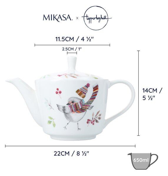 Čajová konvice 650 ml Mikasa Tipperleyhill vzor ptáček, porcelán MKTIPPROBTPOT