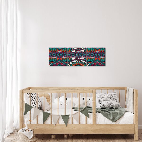Obraz ornamentální abstrakce (s hodinami) (90x30 cm)