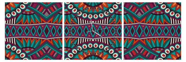 Obraz ornamentální abstrakce (s hodinami) (90x30 cm)
