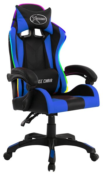 Herní židle s RGB LED podsvícením modro-černá faux kůže 287996