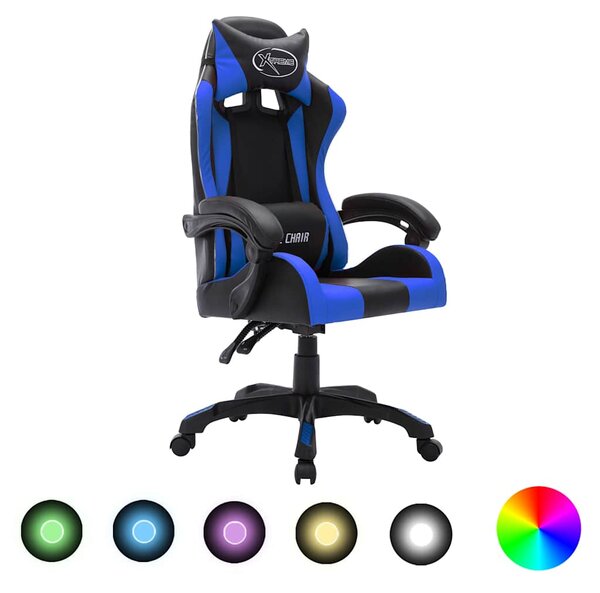 Herní židle s RGB LED podsvícením modro-černá faux kůže 287996