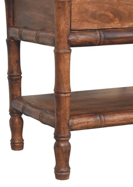 Úložná lavice s řezbou a koženým sedákem z masivního mangového dřeva, šířka 90 cm