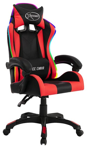 Herní židle s RGB LED podsvícením červeno-černá umělá kůže 287997