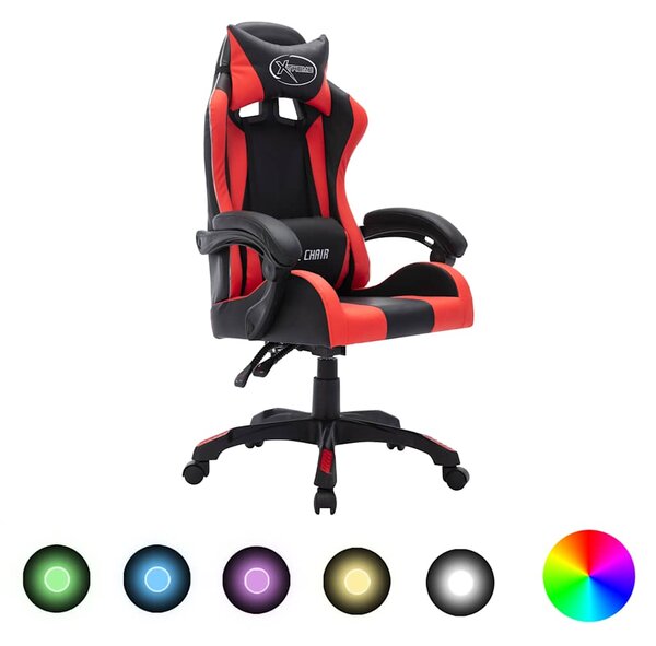 Herní židle s RGB LED podsvícením červeno-černá umělá kůže 287997