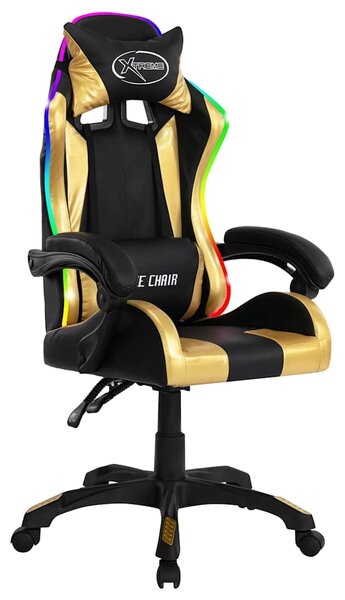 Herní židle s RGB LED podsvícením zlato-černá umělá kůže 287998