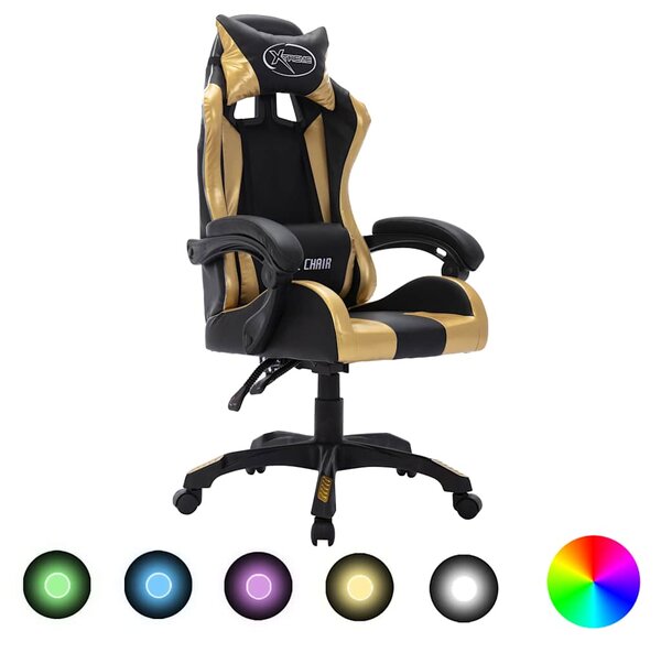Herní židle s RGB LED podsvícením zlato-černá umělá kůže 287998