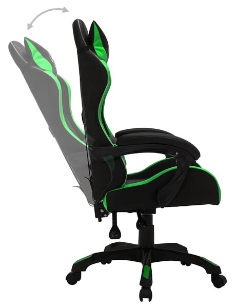 Herní židle s RGB LED podsvícením zeleno-černá umělá kůže 287999