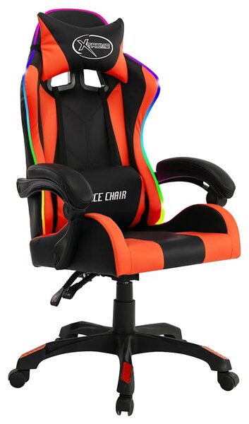Herní židle s RGB LED podsvícením oranžovočerná umělá kůže 288002